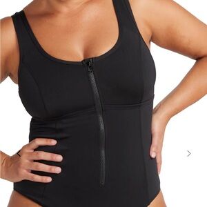 Elegant Black Zip-Front One-Piece Swimsuit size 14